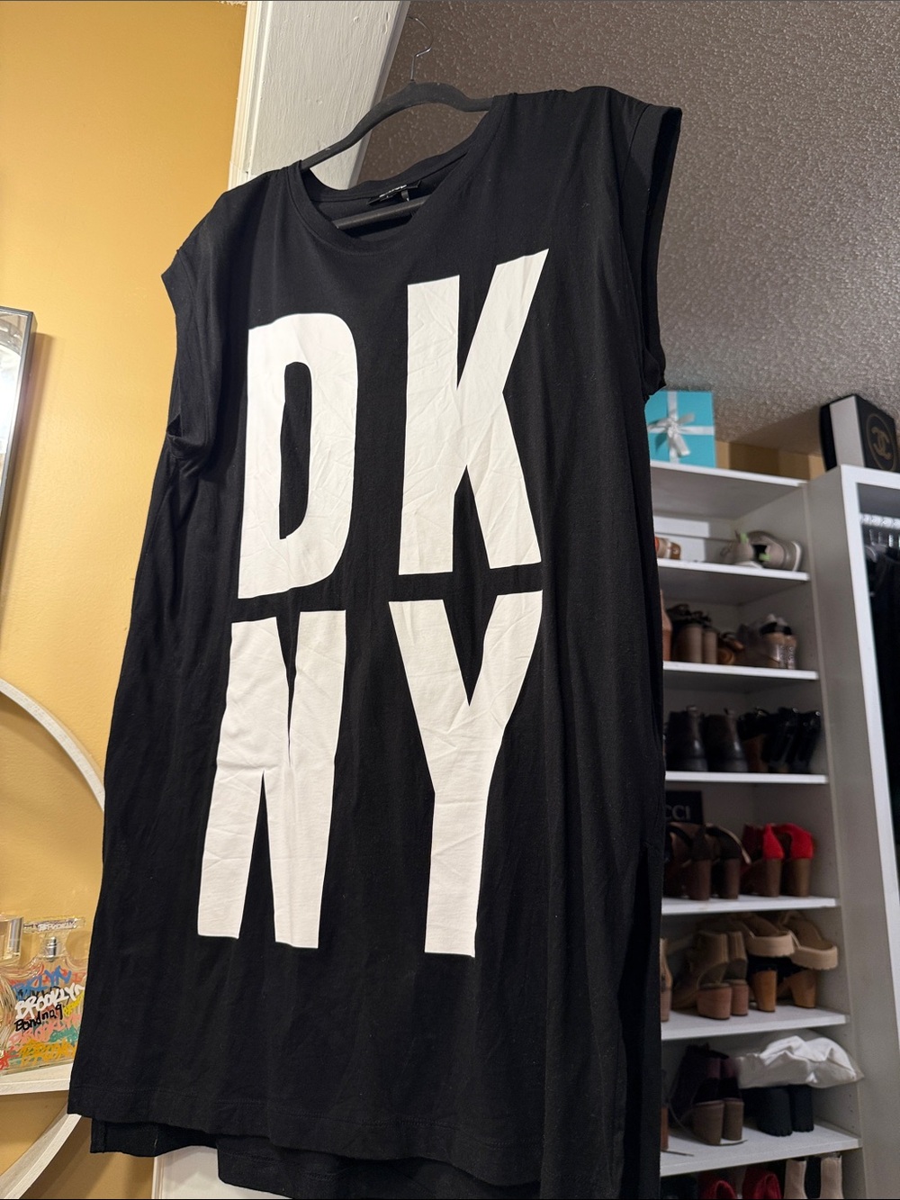 Dkny Black Tank Dress with Bold White Logo NWOT.